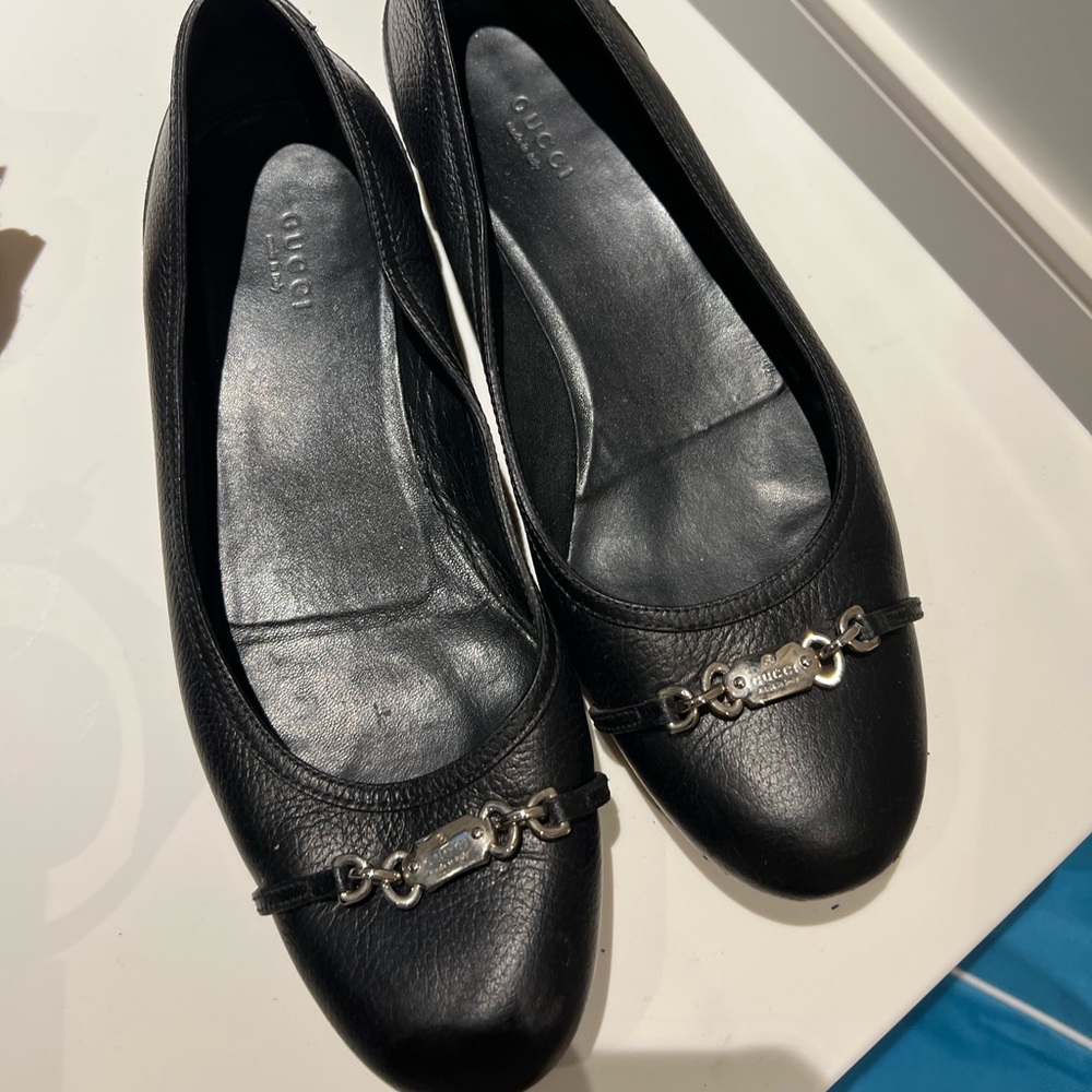 Gucci ballerina flats Black leather size 40 - Picture 2 of 7